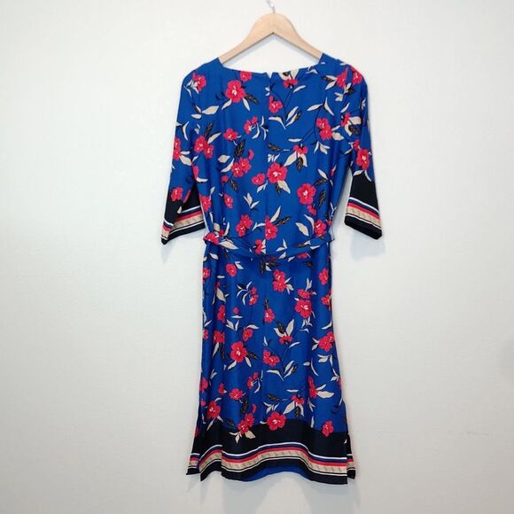 NEW Ann Taylor Petite Border Floral Belted Midi Dress Size Small Petite - Picture 4 of 11